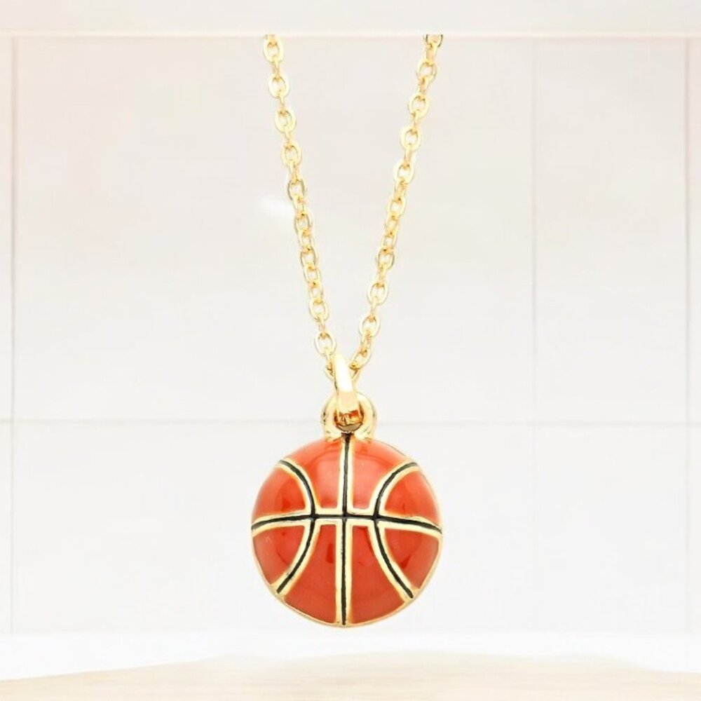 Playful Enamel Brown Basketball Necklace